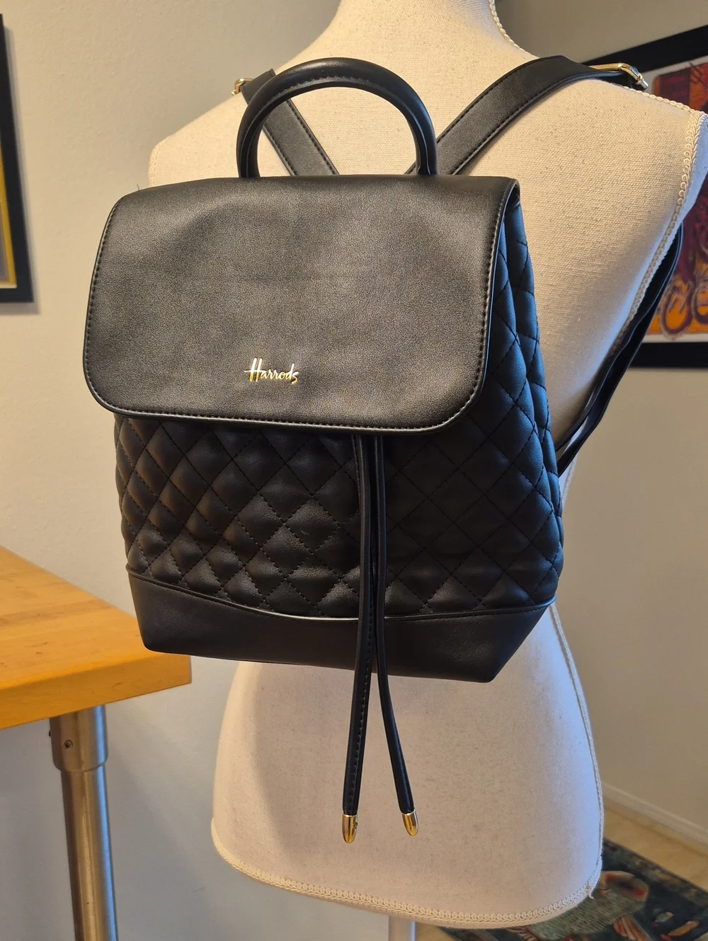 Harrods Black Quilted Leather faux Backpack